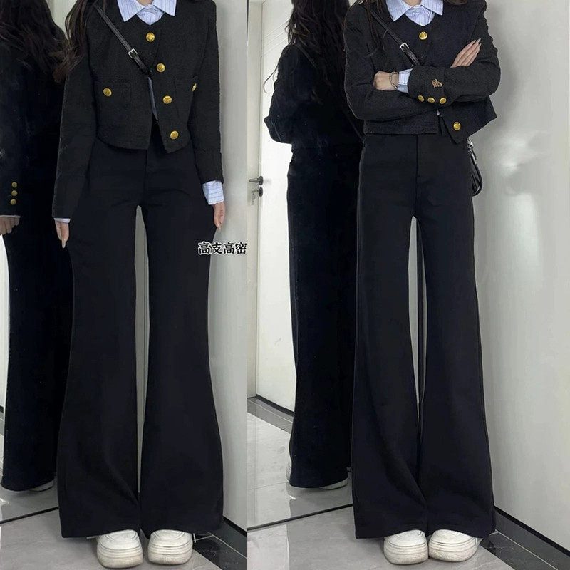 黑色加绒微喇牛仔裤女春2026年新款小个子弹力不贴腿美式喇叭裤子