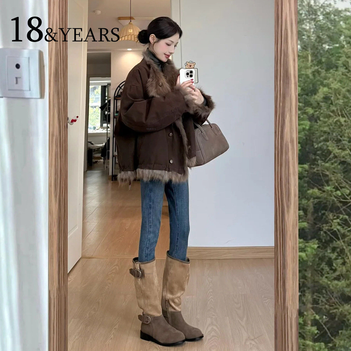 复古加绒加厚紧身牛仔裤女2026秋冬新款高腰修身配靴小脚铅笔裤子