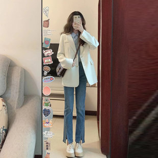 白色西装外套女小个子2025春秋季新款高级感韩版休闲宽松显瘦西服