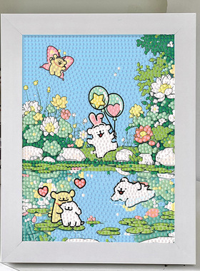 线条小狗儿童钻石贴画手工diy钻石画女孩生日礼物酷洛米木框彩盒