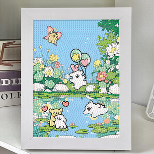 线条小狗儿童钻石贴画手工diy钻石画女孩生日礼物酷洛米木框彩盒