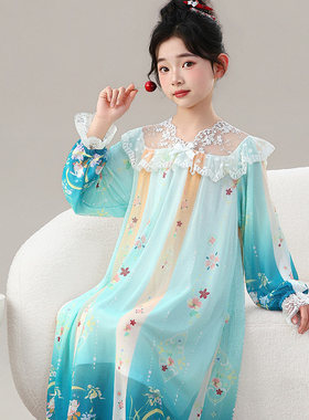 法国Anseola儿童睡衣女孩睡裙春秋莫代尔长袖裙2026新款大女童家