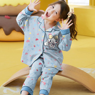 法国Anseola女童睡衣秋季春秋款纯棉儿童女孩大童长袖家居服2026