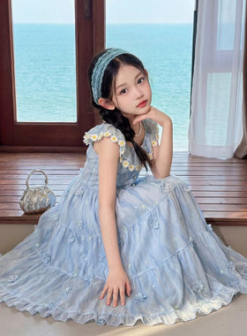 法国Anseola女童洋装夏季2026新款儿童海边度假公主裙女大童巨好