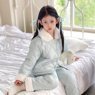英国DHWA女童冬季三层夹棉家居服加厚加厚可外穿儿童居家服女孩