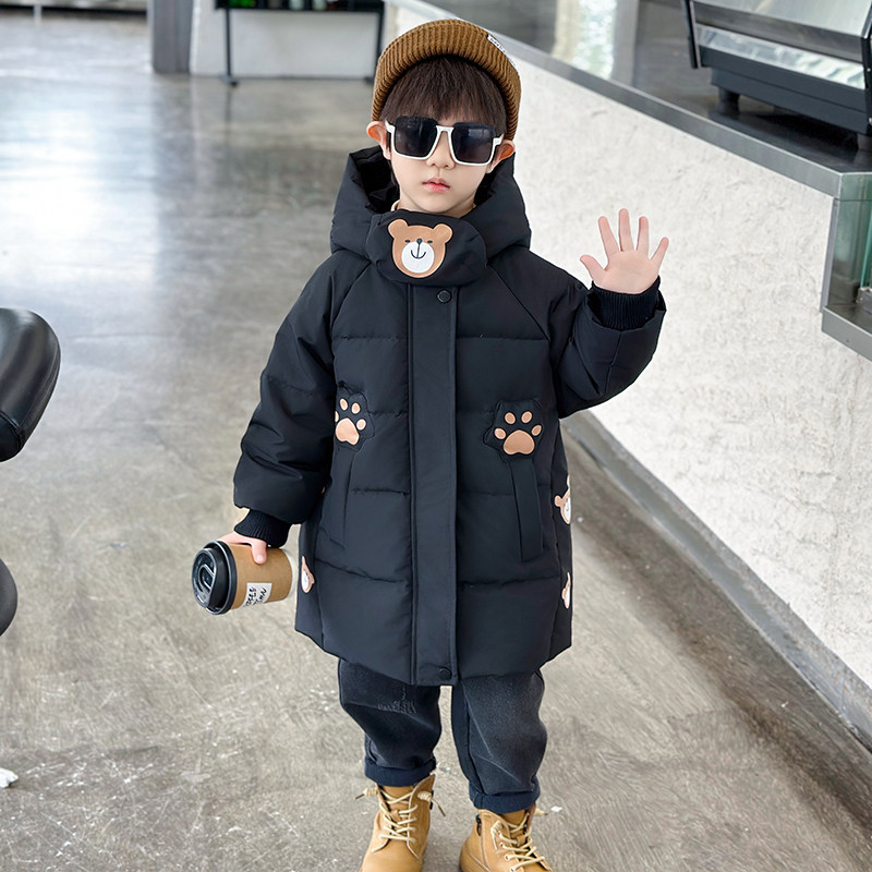 法国Anseola男童中长款羽绒服冬季儿童保暖白鸭绒外套男宝面包服