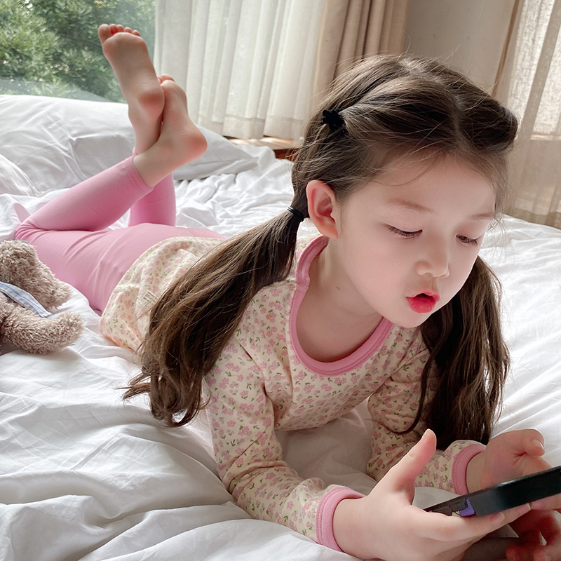 法国Uamtor儿童睡衣女童套装中大童宝宝内衣全棉保暖家居服A类