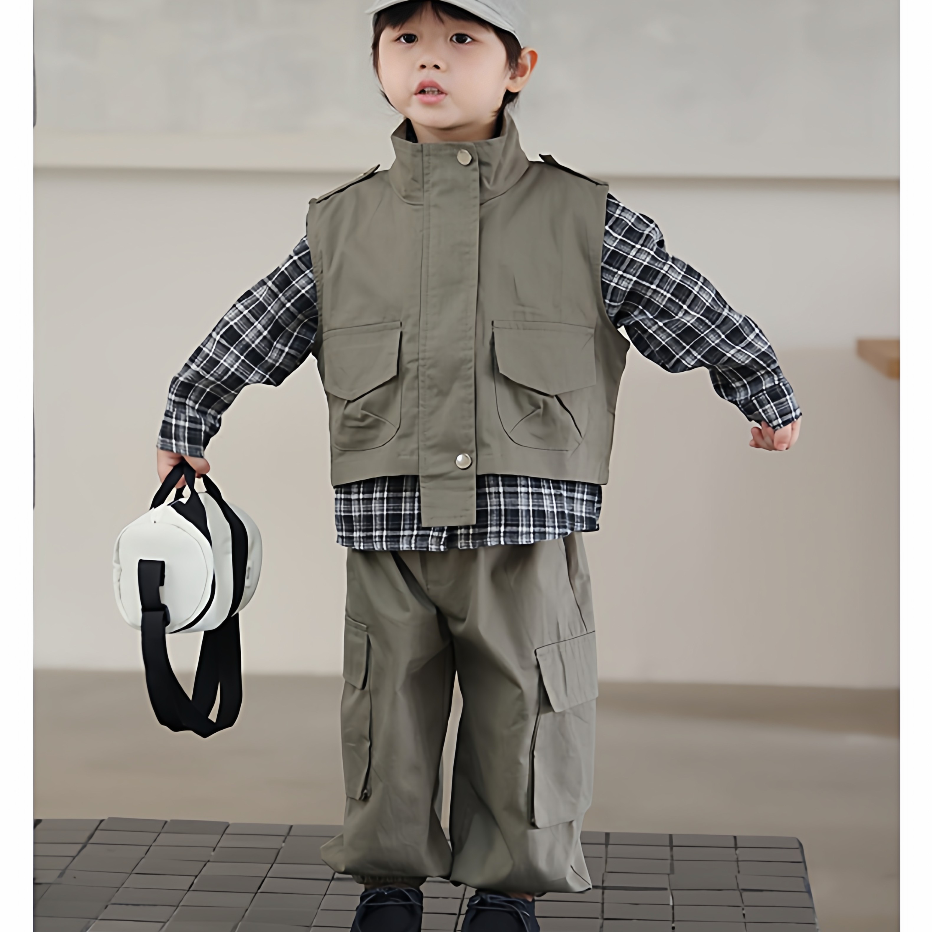 法国Anseola男童秋装套装2025新款儿童韩范痞帅时髦工装裤三件套,童装/婴儿装/亲子装,套装,淘宝优惠券,粉丝福利购,淘宝优惠卷