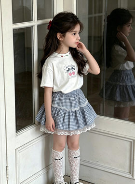 法国Anseola女童洋装夏季2026新款儿童格子蛋糕裙洋派超火tutu裙