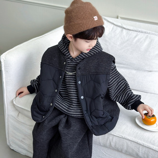 法国Anseola儿童马甲2025新款帅气男孩冬外穿加厚坎肩潮男童套装