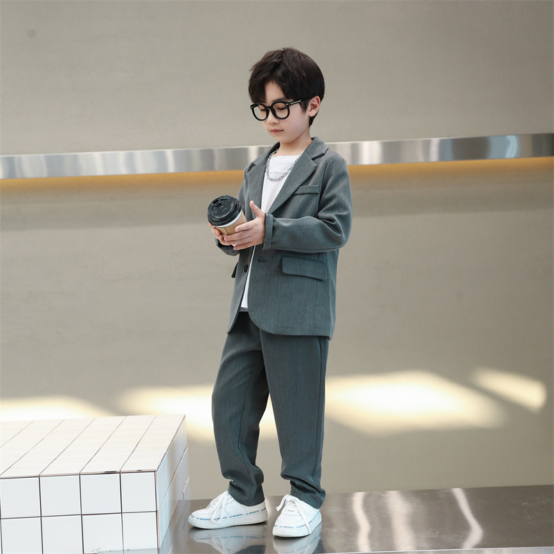 法国Anseola男童西装套装英伦儿童休闲小西服帅气2025中大童礼服