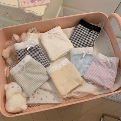 简约小格子柔软舒适纯欲中低腰可爱少女内裤女纯棉女生小清新透气