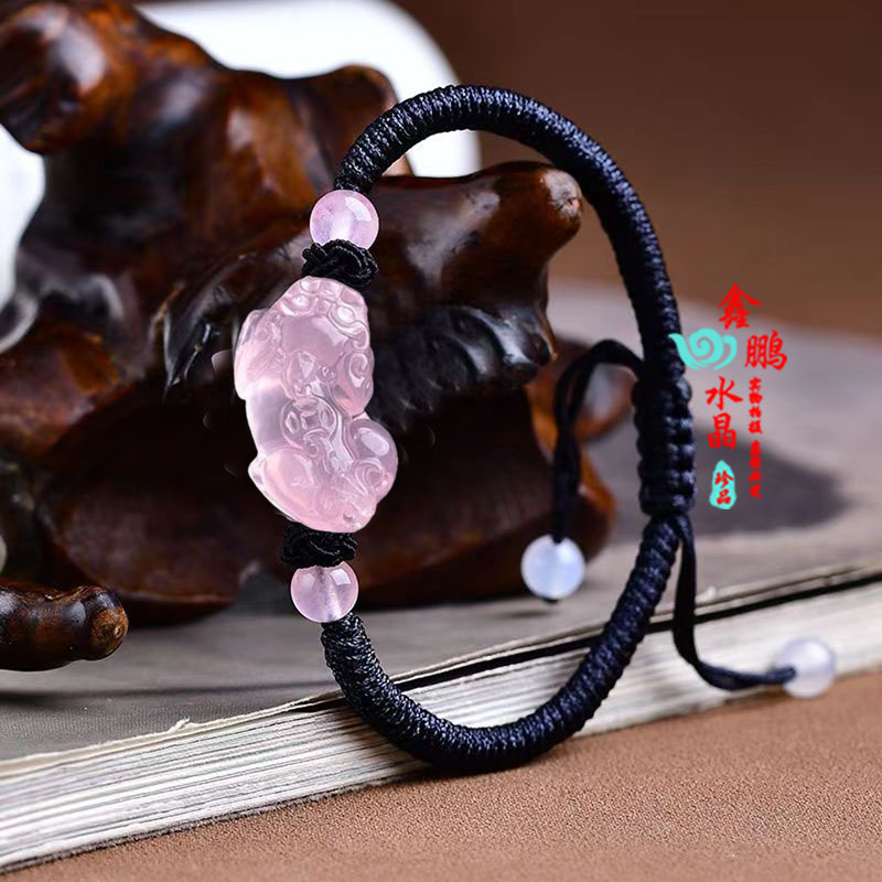 粉水晶貔貅编织绳吊坠