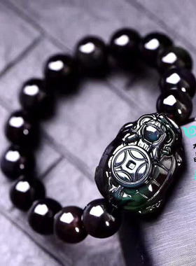 天然彩虹眼黑曜石龙龟