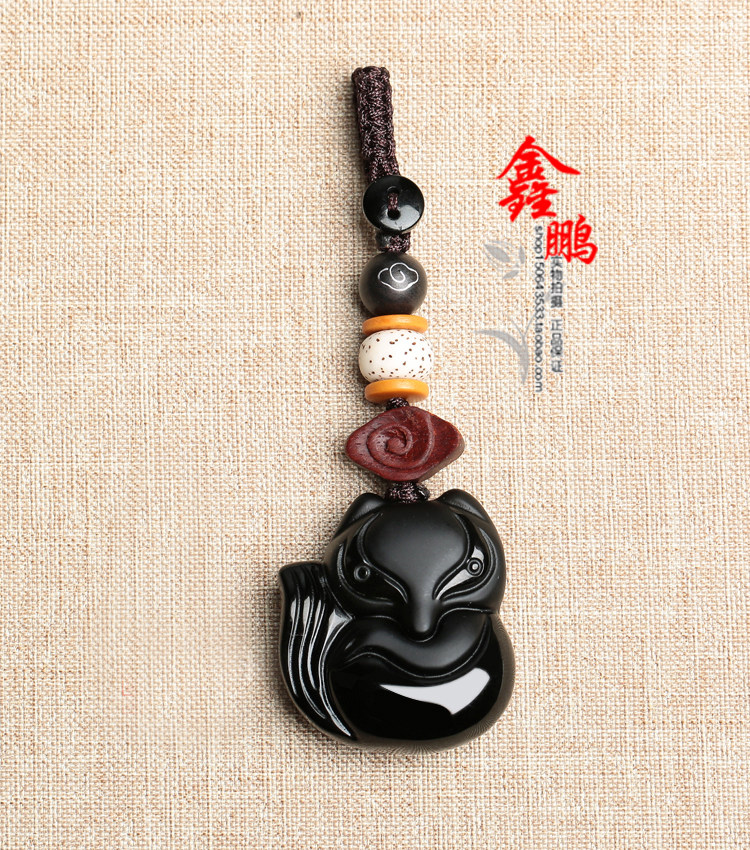 钥匙扣项坠黑曜石狐狸