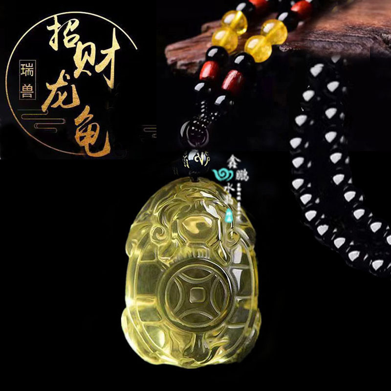 2026年黄水晶白水晶龙龟吊坠开运吉祥物招财龙龟保泰龙头龟项链