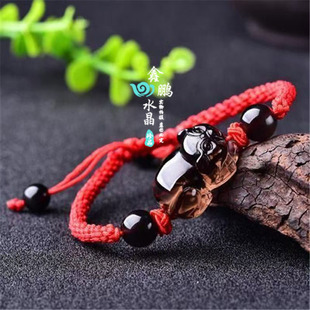 12生肖猪天然黑曜石红绳手链红运喜吉猪献瑞福禄佑猪招财纳福好运