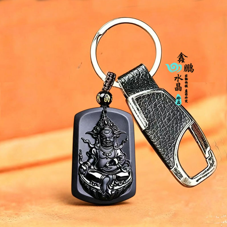 财神黑曜石财神爷吊坠男女士项坠挂件招财进宝聚财平安钥匙扣