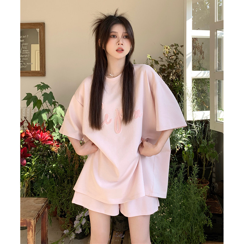 休闲时尚运动服套装女夏季薄款韩版学生宽松短袖短裤跑步两件套潮