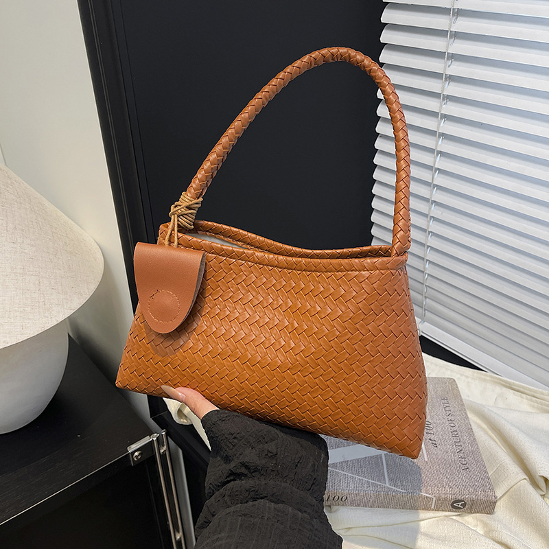 2025秋冬季新款手提包慵懒风编织大容量女士腋下包休闲子母单肩包