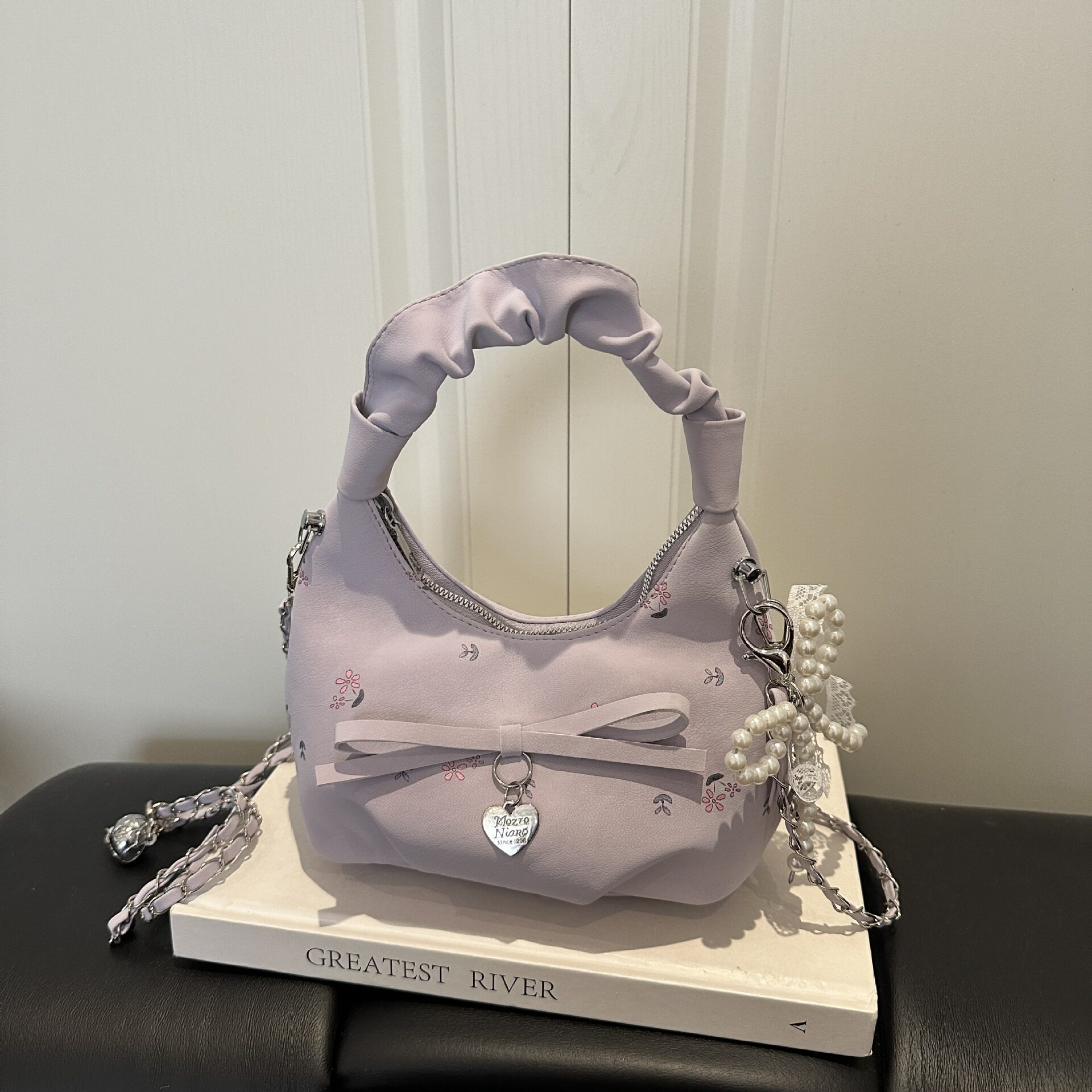 韩版时尚褶皱女士手提包2026新款花朵印花腋下包时尚单肩斜挎包包