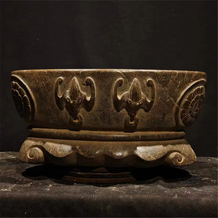 石雕复古仿古青石花盆鱼缸鱼盆水仙盆石头怀旧做旧盆景花盆摆件