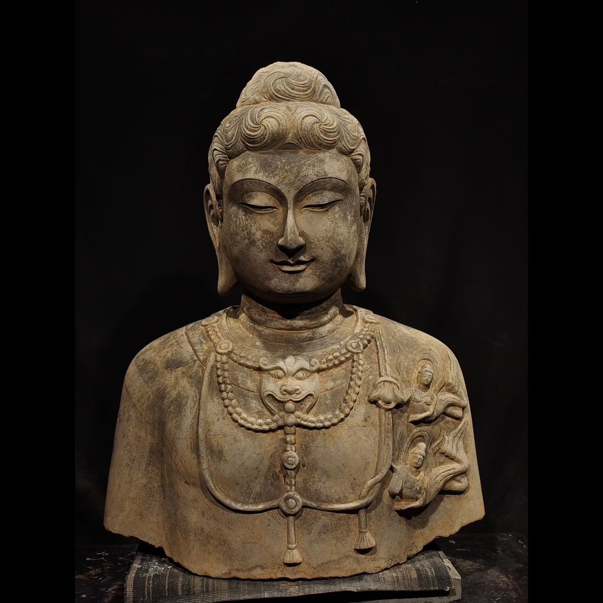石雕仿古复古青石佛像造像半身佛胸像摆件做旧摆放家居佛堂供养