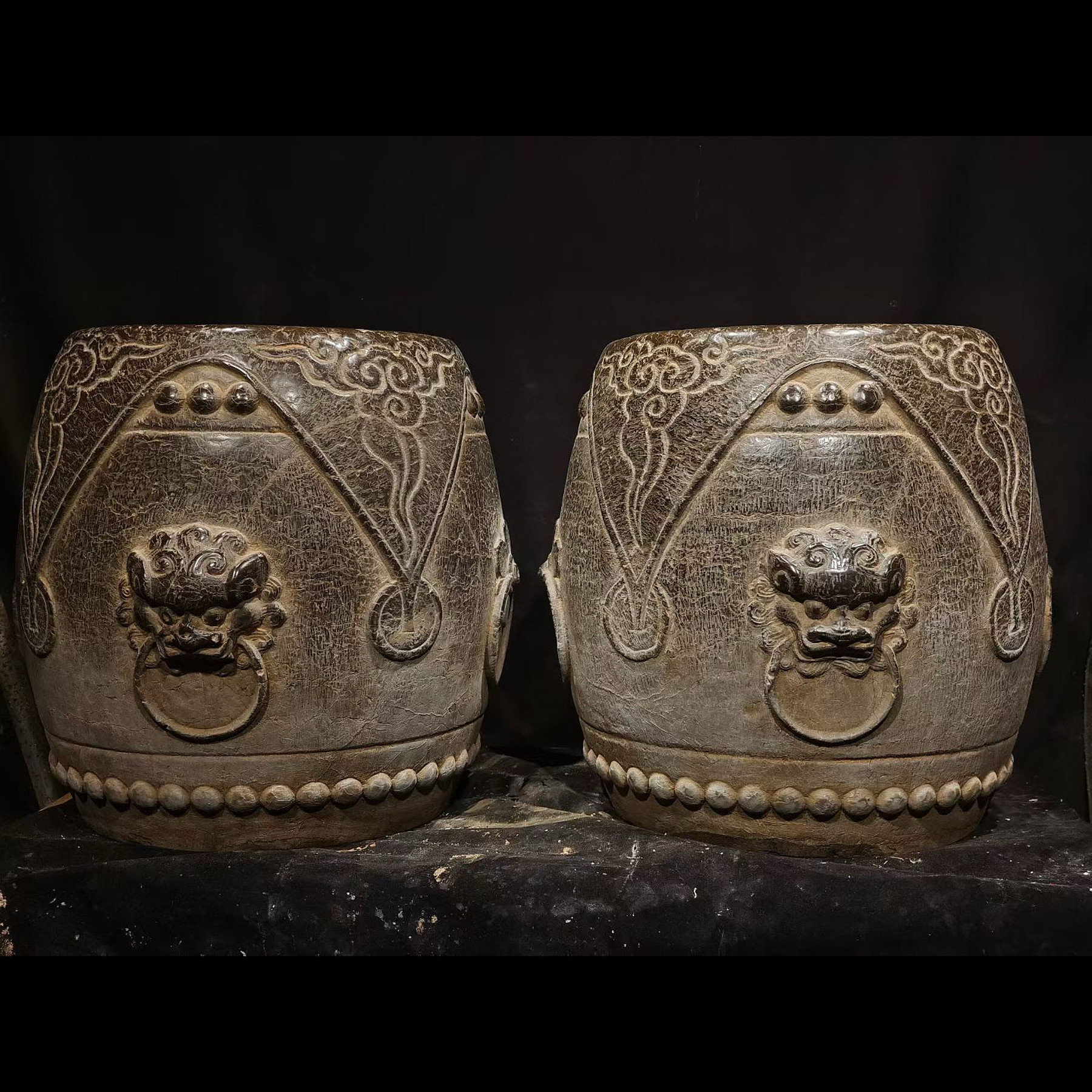 石凳仿古复古青石鼓凳石凳石墩花几花架底座石鼓绣墩摆件做旧摆放