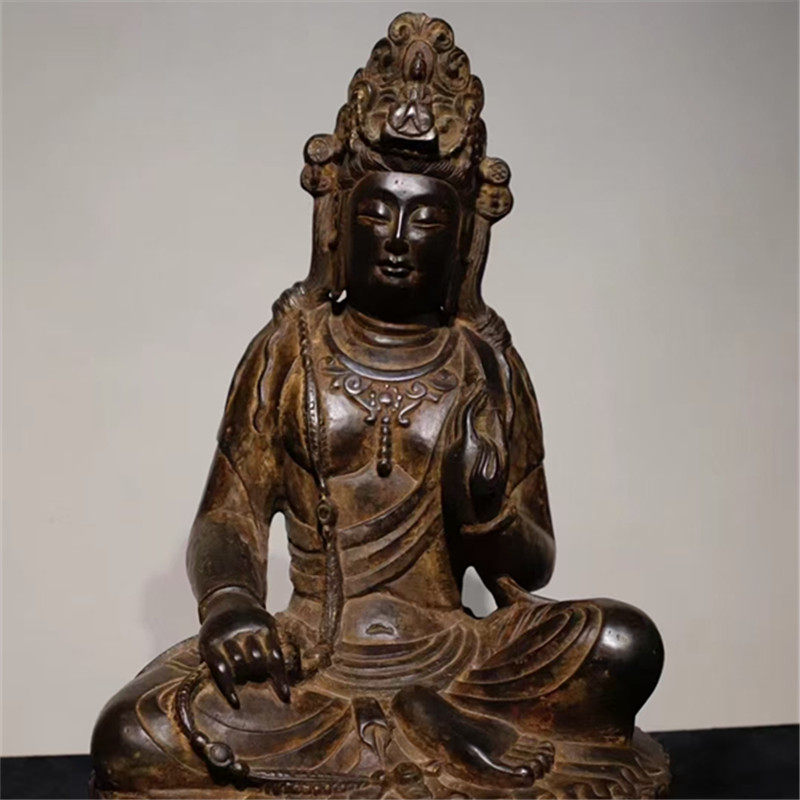 石雕复古仿古做旧仿唐代青石彩绘观音释迦摩尼佛像摆件做旧摆放