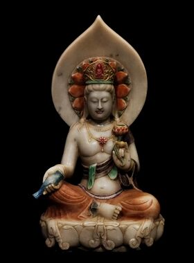 复古仿古汉青石彩绘释迦牟尼佛头摆件摆放寺庙茶室佛堂禅意陈设