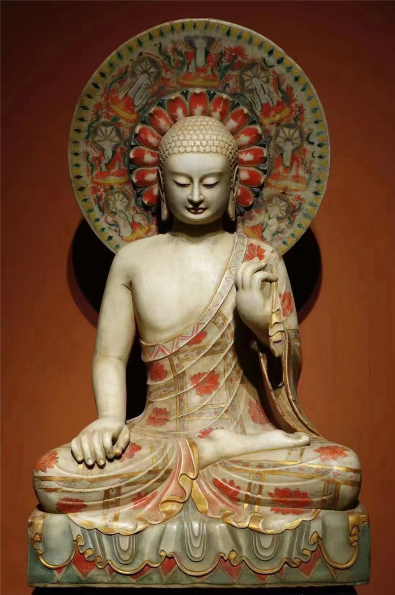 石雕复古仿古佛像彩绘做旧工艺品摆件汉白玉工艺精美北齐装饰大佛