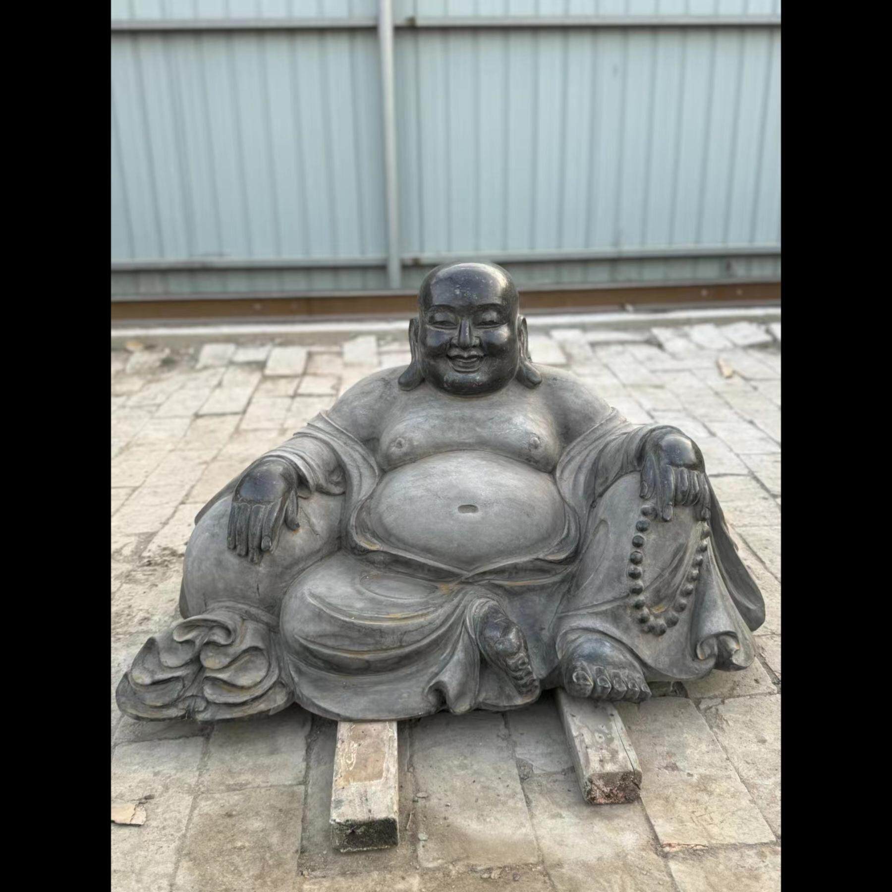 石雕复古仿古青石弥勒佛佛像坐佛摆件做旧摆放佛堂家居会所装饰