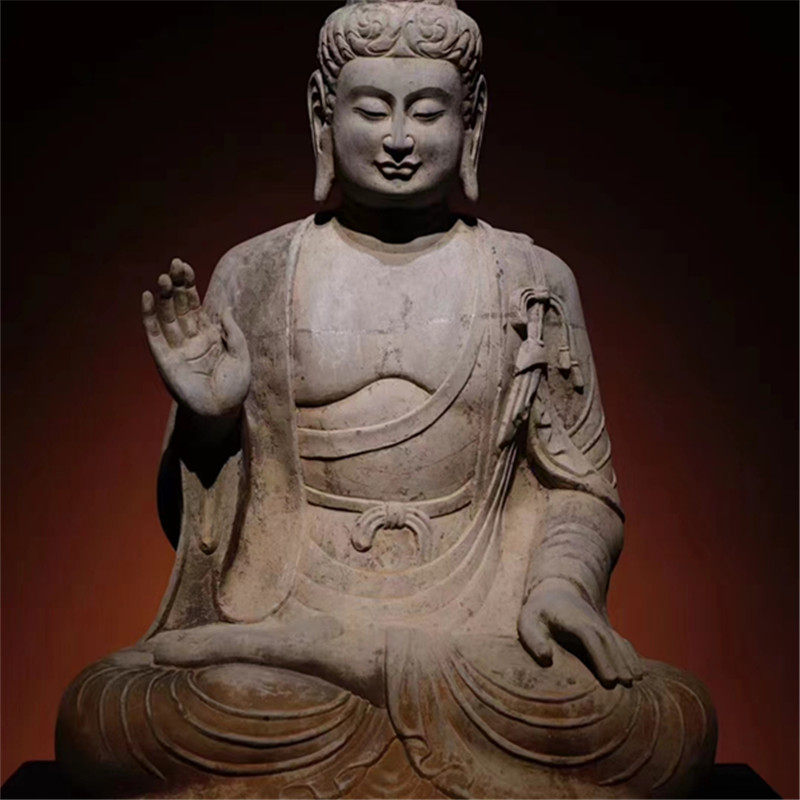 石雕复古仿古唐代青石佛造像佛像坐佛摆件做旧摆放佛堂家居招财