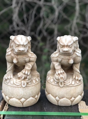 石雕仿古复古汉白玉案头狮石狮子瑞兽摆件做旧摆放家居公司饭店