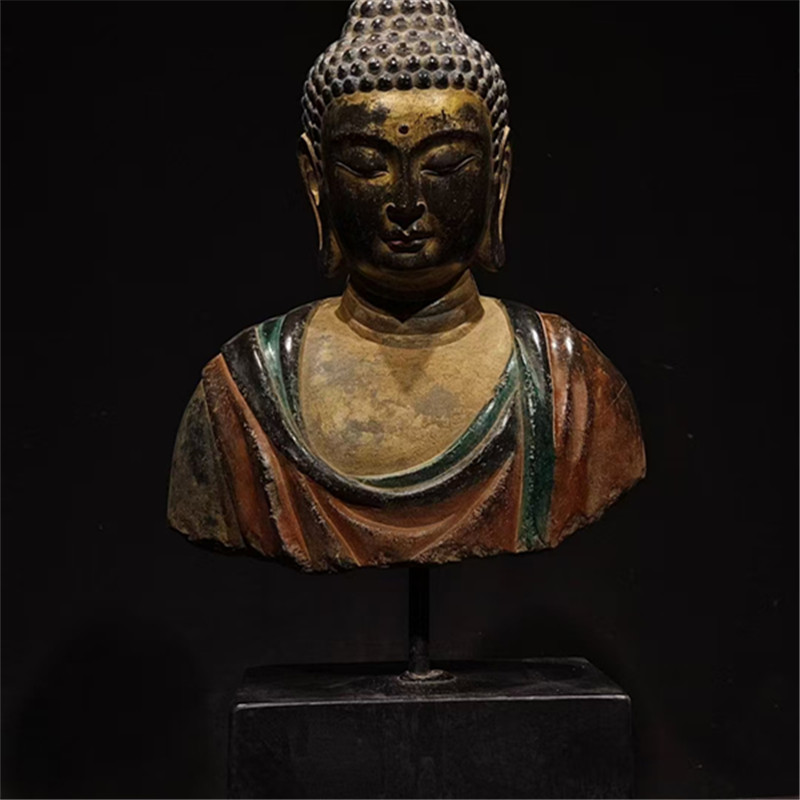 石雕仿古复古唐代残佛身半身佛佛像摆件做旧摆放佛堂家居饭店装饰