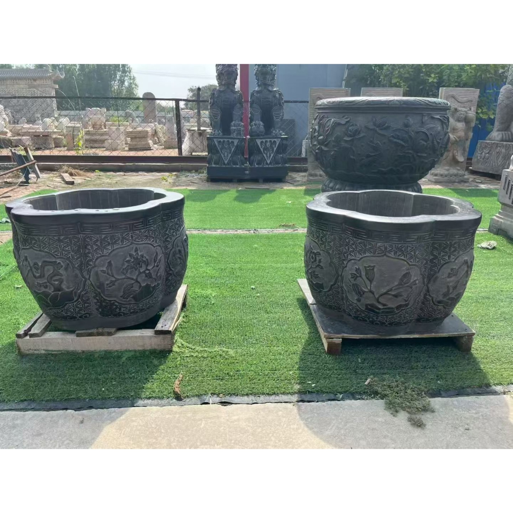 石雕仿古复古青石瓜愣盆石盆鱼盆鱼缸石缸花盆摆件做旧摆放庭院