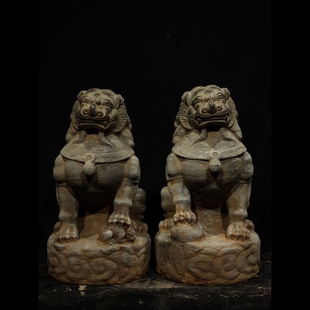 石雕复古仿古青石瑞兽石狮子案头狮摆件做旧摆放家居公司饭店招财