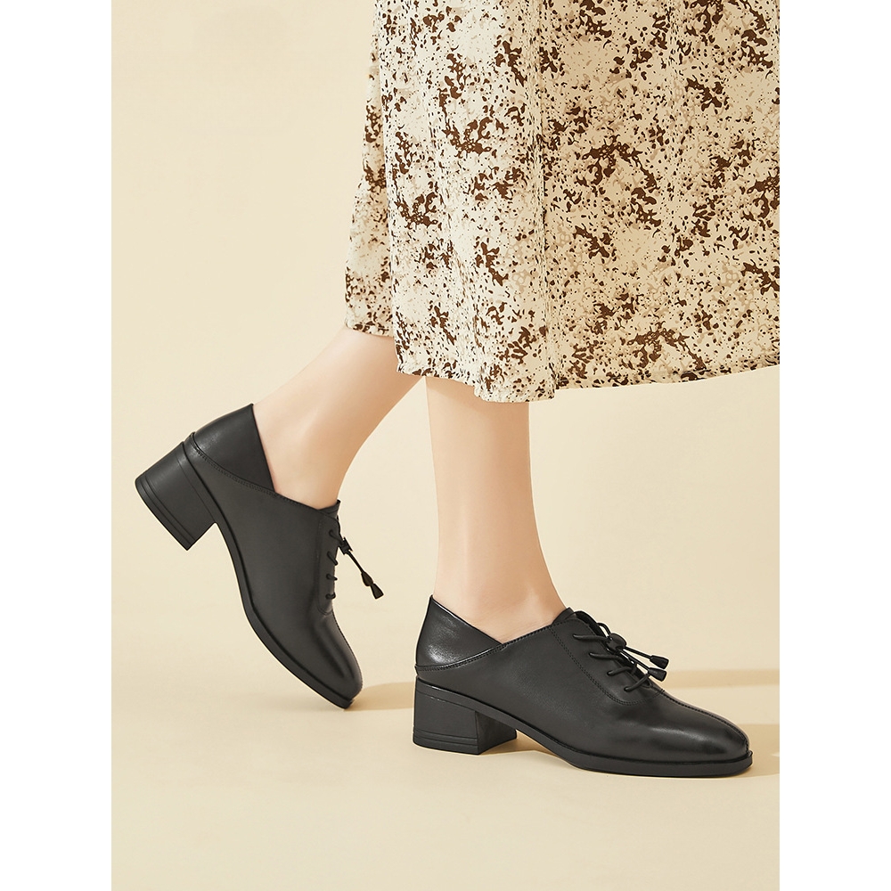 粗跟不累脚真皮女鞋英伦皮鞋女款2025新款秋季职业通勤单鞋