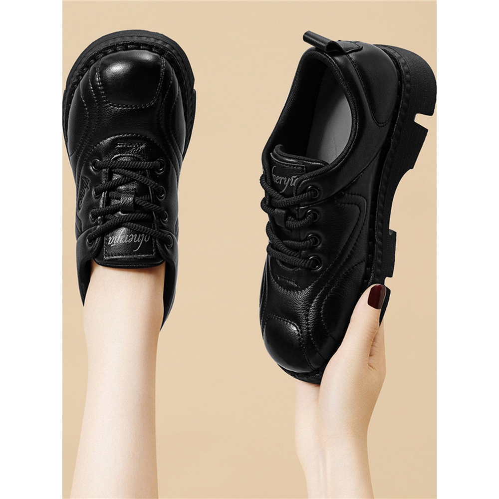 品牌真皮黑色乐福鞋女2025新款春秋单鞋厚底软底休闲小皮鞋工作鞋