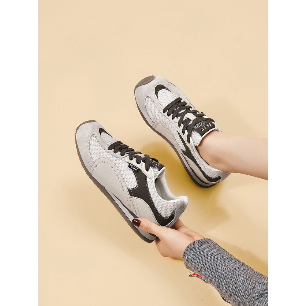 真皮厚底户外徒步阿甘鞋女2025春秋新款百搭德训鞋休闲慢跑运动鞋