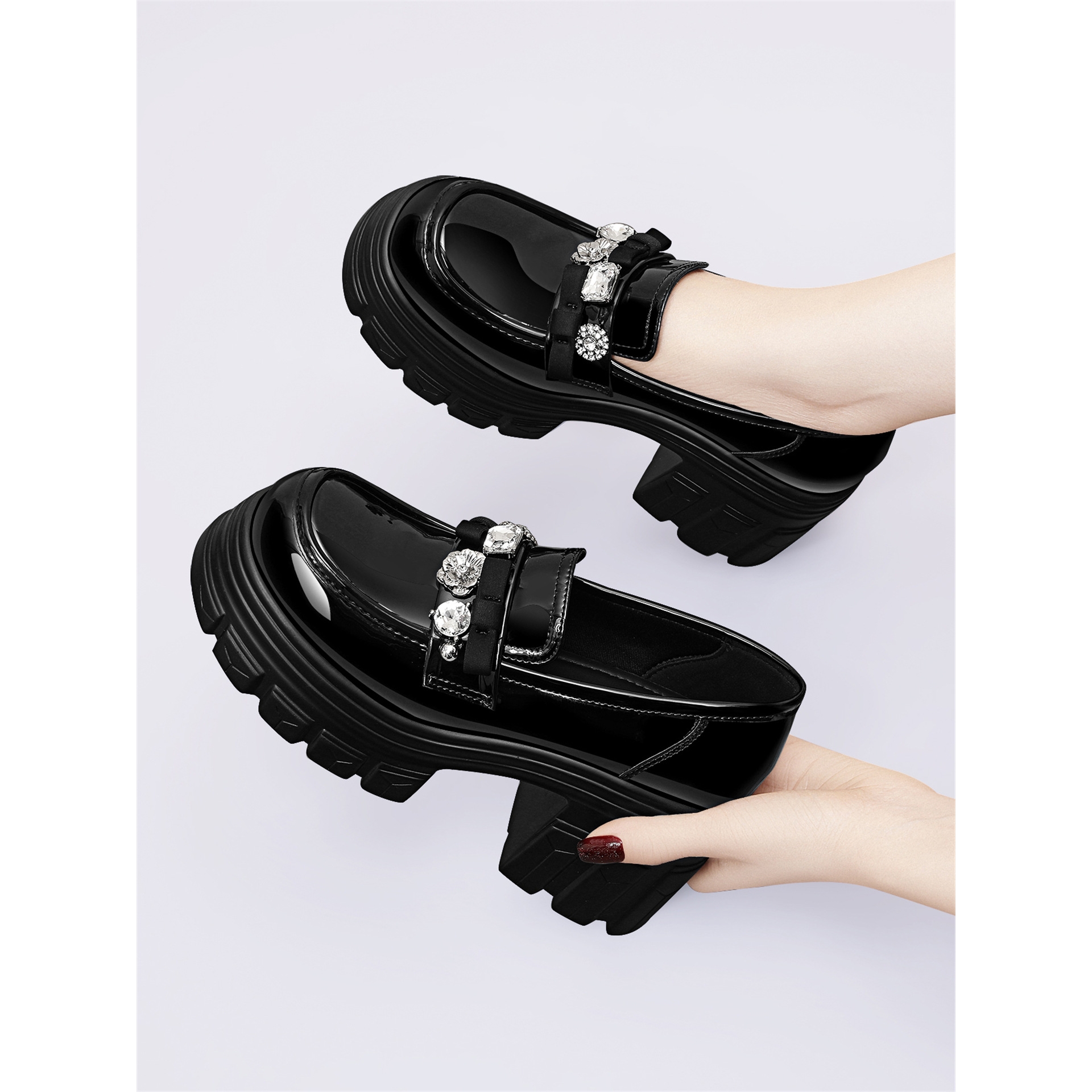 品牌爆款乐福鞋女2025新款春秋厚底高跟鞋粗跟单鞋英伦风小皮鞋子