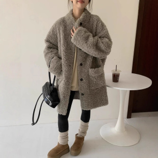 【慢调巴黎】100绵羊羔毛慵懒风冬皮毛一体皮草外套女立领中长款