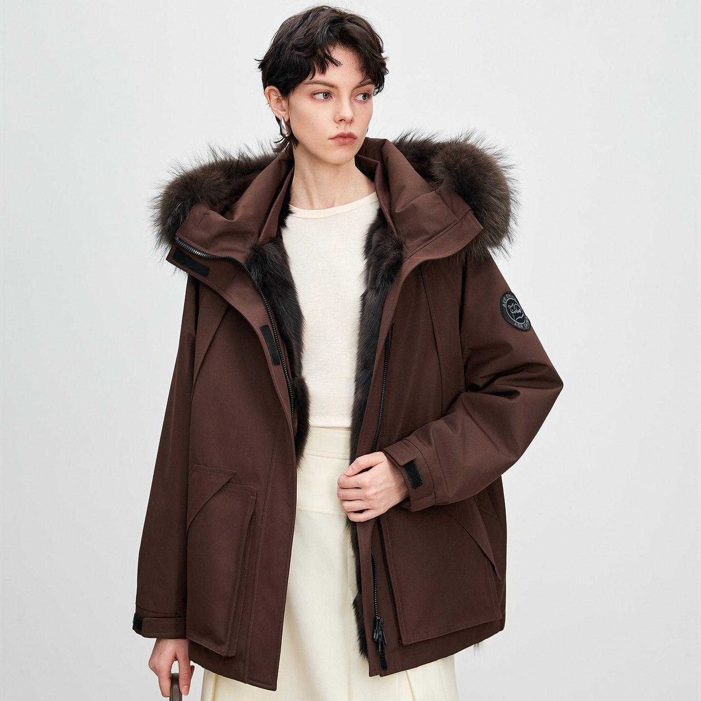无注册商标狐狸毛派克服皮草外套
