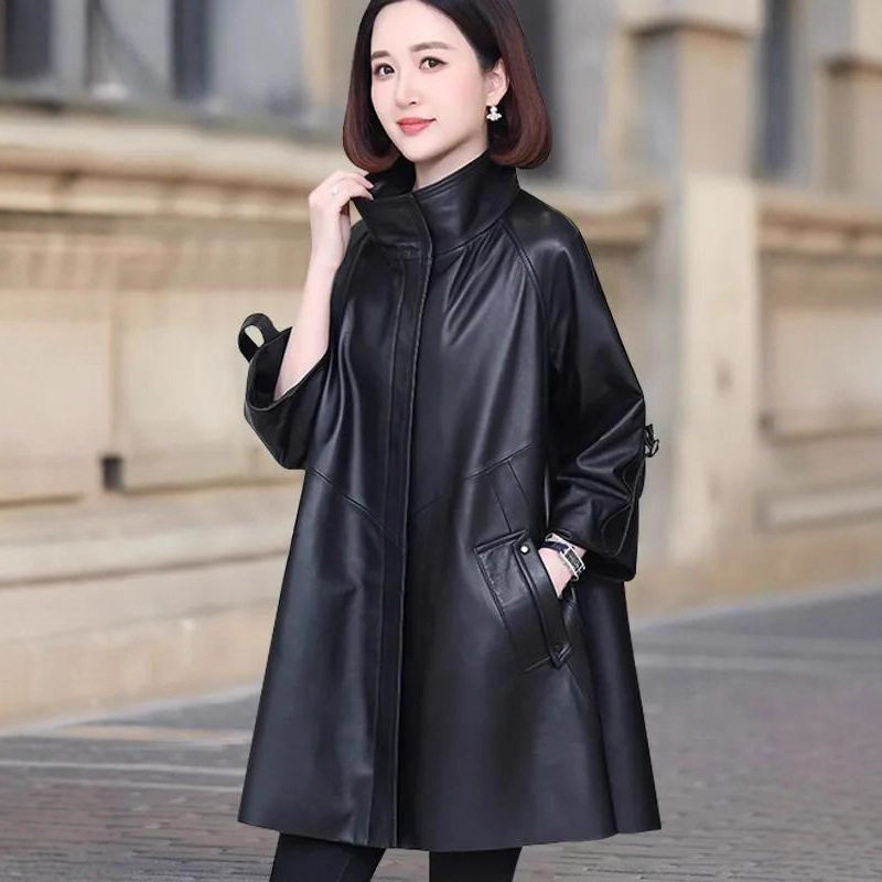 海宁真皮皮衣女中长款2025春秋