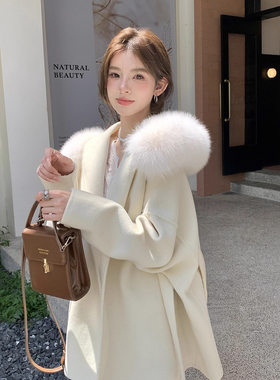 狐狸毛双面羊绒大衣女中长款外套
