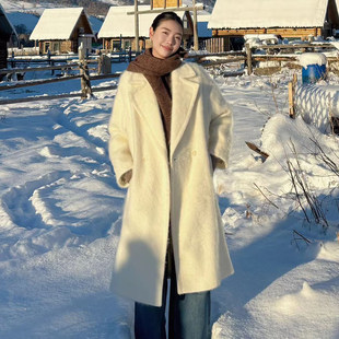 拉毛羊绒大衣女士时尚感毛呢外套中长款宽松气质高端秋冬2026大衣