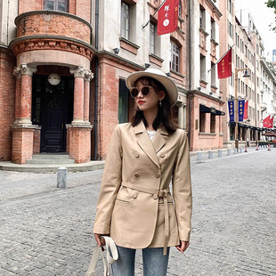 2026秋进口小羊皮哑光经典双排扣收腰带真皮皮衣西装领羊皮瘦外套