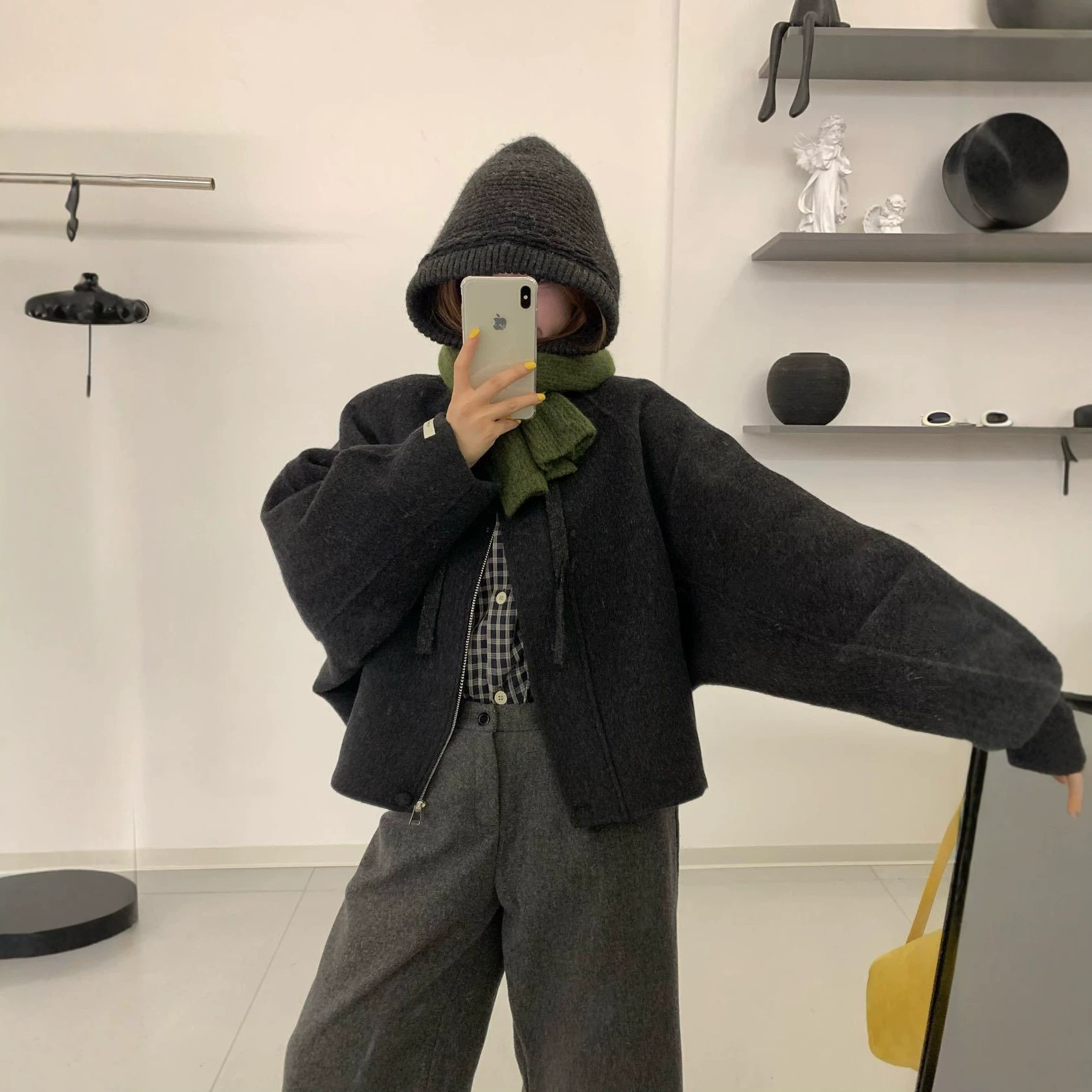 小个子连帽短款显瘦羊毛呢外套