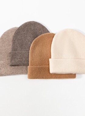 严选100%羊毛帽子女士冬加厚保暖防风红色针织帽秋冬韩系成人帽