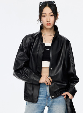 CC2026年春“街头画报”新款海宁绵羊皮真皮机车夹克皮衣外套短款